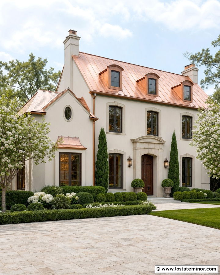 Off White House With Copper Roof - 30 Off White House Design With Roof Ideas