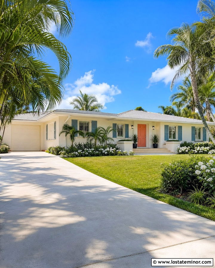 Off White House With Coral Front Door - 30 Off White House Design With Front Door Ideas