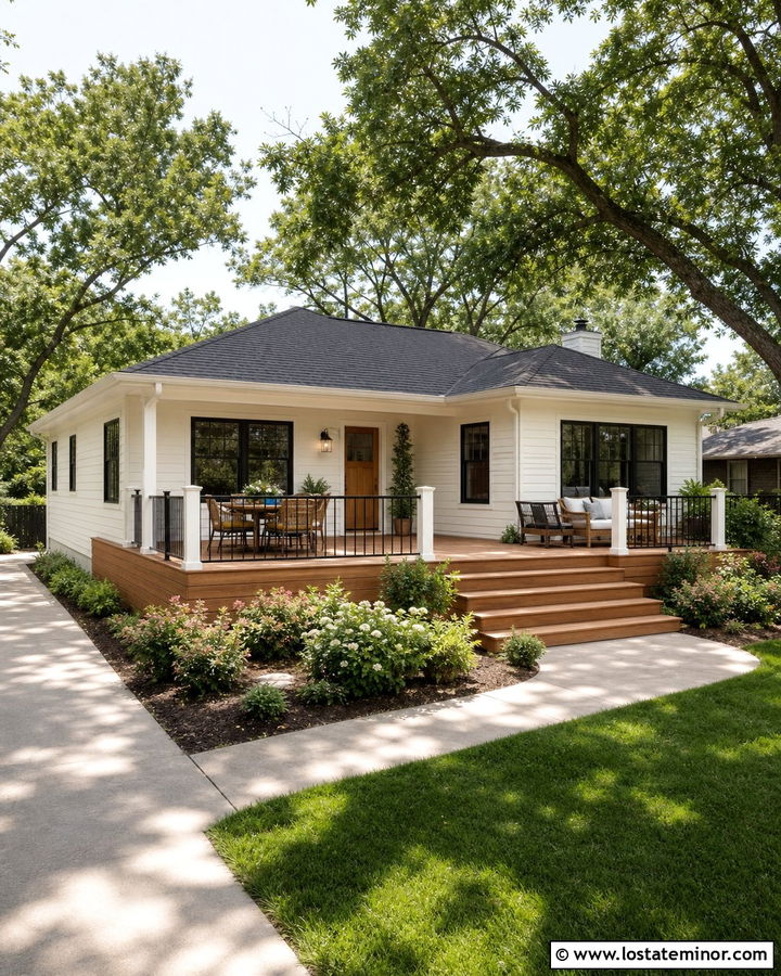 Off White House With Corner Deck - 30 Off White House Design With Deck Ideas