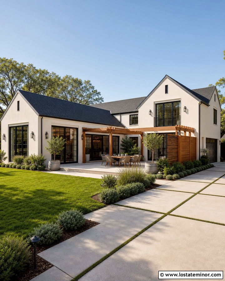 Off White House With Corner Pergola - 30 Off White House Design With Pergola Ideas