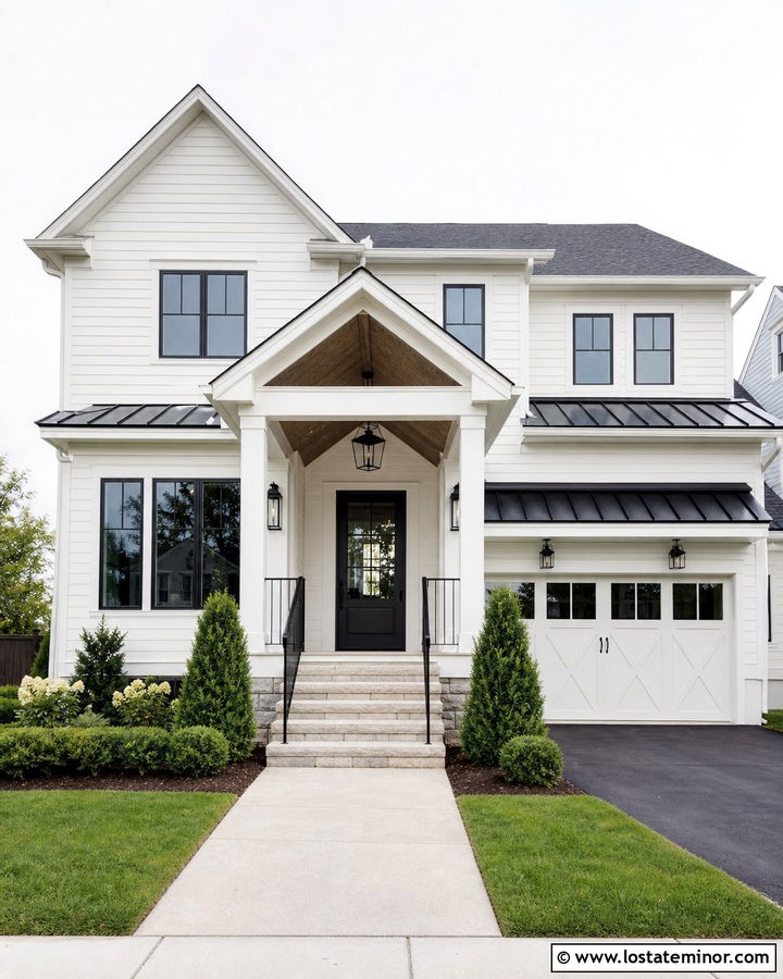 Off White House With Covered Entry Steps - 30 Off White House Design With Steps Ideas