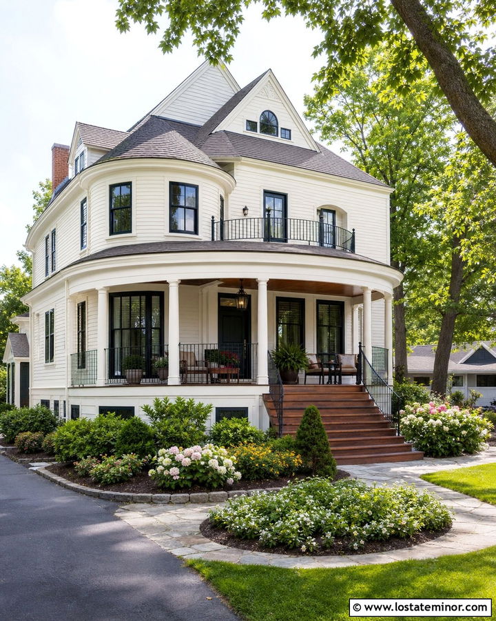 Off White House With Curved Deck - 30 Off White House Design With Deck Ideas
