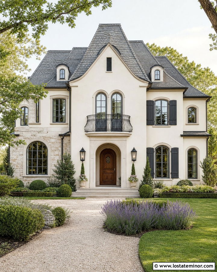 Off White House With Curved Iron Railings - 30 Off White House Design With Railings Ideas