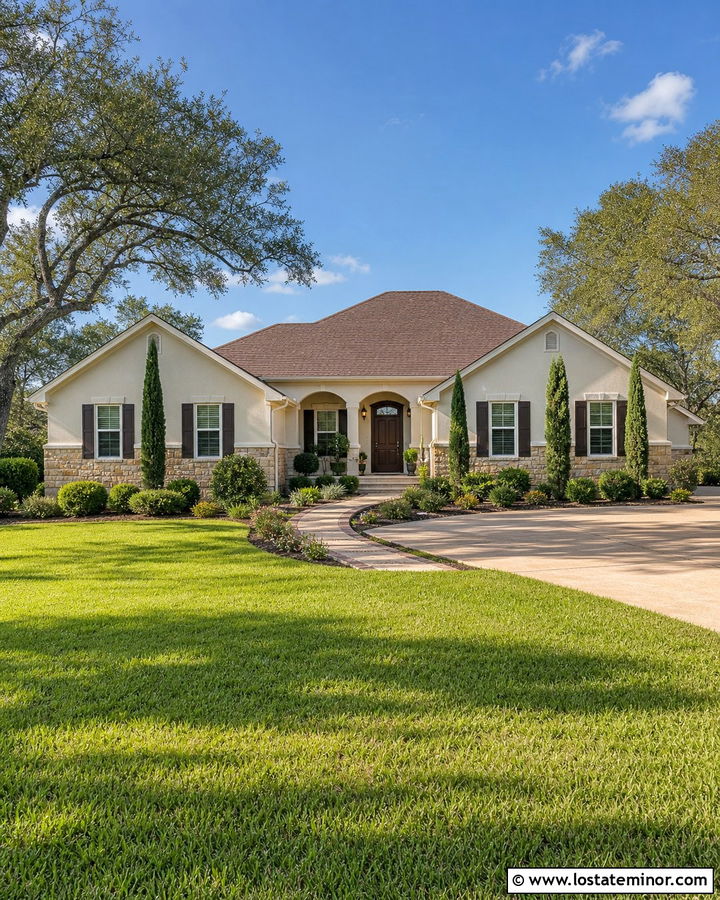 Off White House With Dark Brown Front Door - 30 Off White House Design With Front Door Ideas