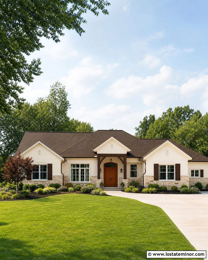 Off White House With Dark Brown Roof - 30 Off White House Design With Roof Ideas