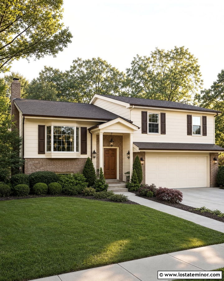 Off White House With Dark Brown Shutters - 30 Off White House Design With Shutters Ideas