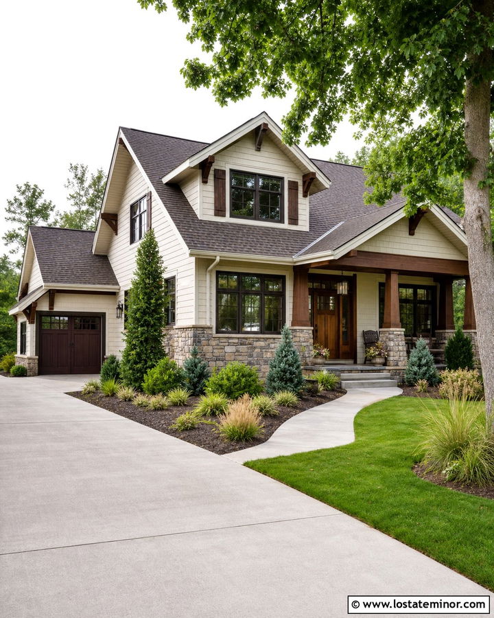 Off White House With Dark Brown Window Frames - 30 Off White House Design With Window Frames Ideas