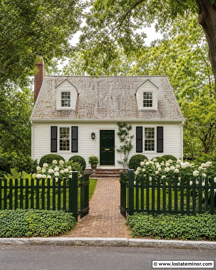 Off White House With Dark Green Fence - 30 Off White House Design With Fence Ideas