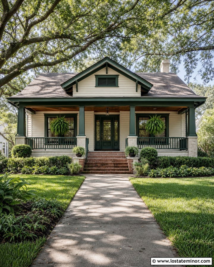 Off White House With Dark Green Trim - 30 Off White House Design With Accents Ideas