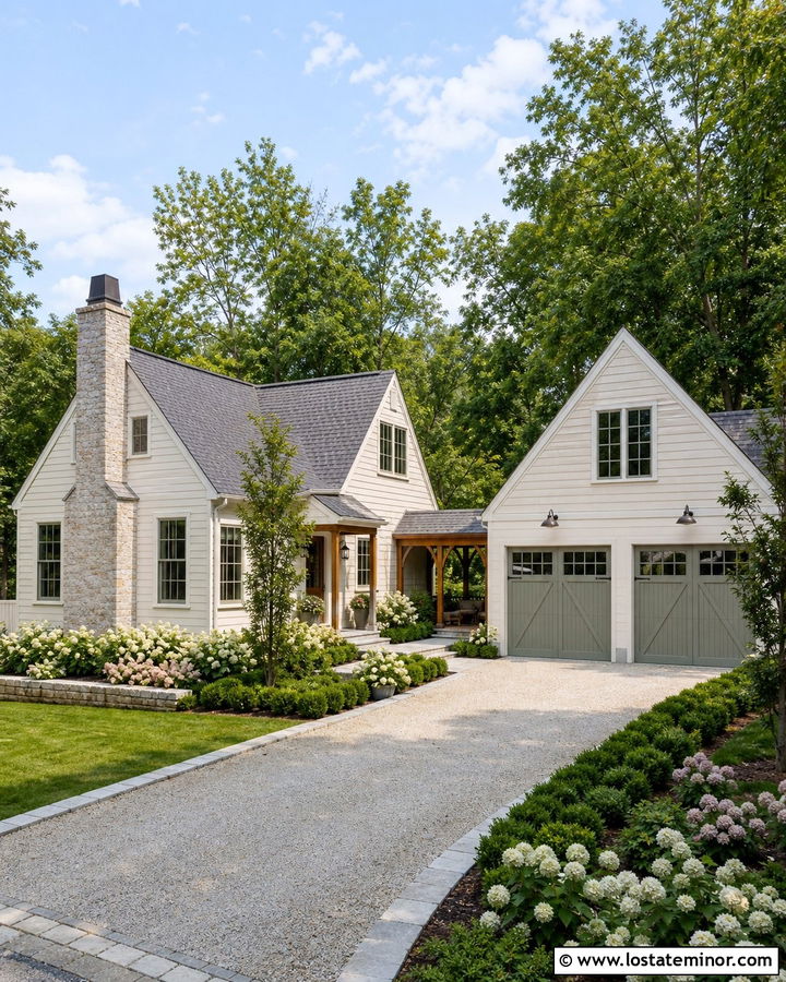 Off White House With Detached Garage - 30 Off White House Design With Garage Door Ideas