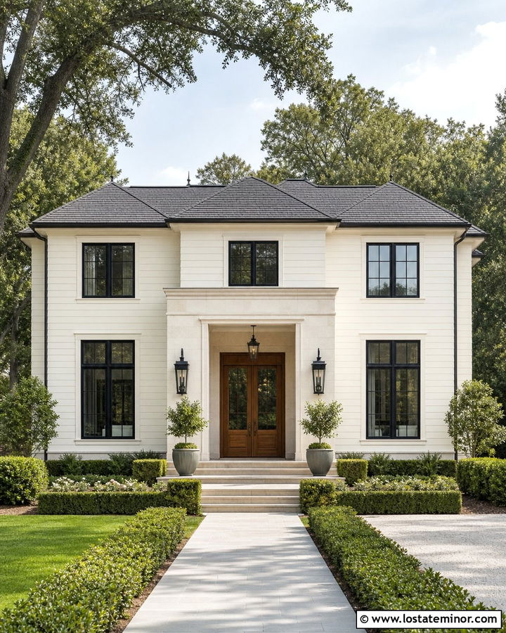 Off White House With Double Door Lanterns - 30 Off White House Design With Lighting Ideas