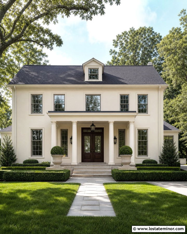 Off White House With Double Door Portico - 30 Off White House Design With Portico Ideas