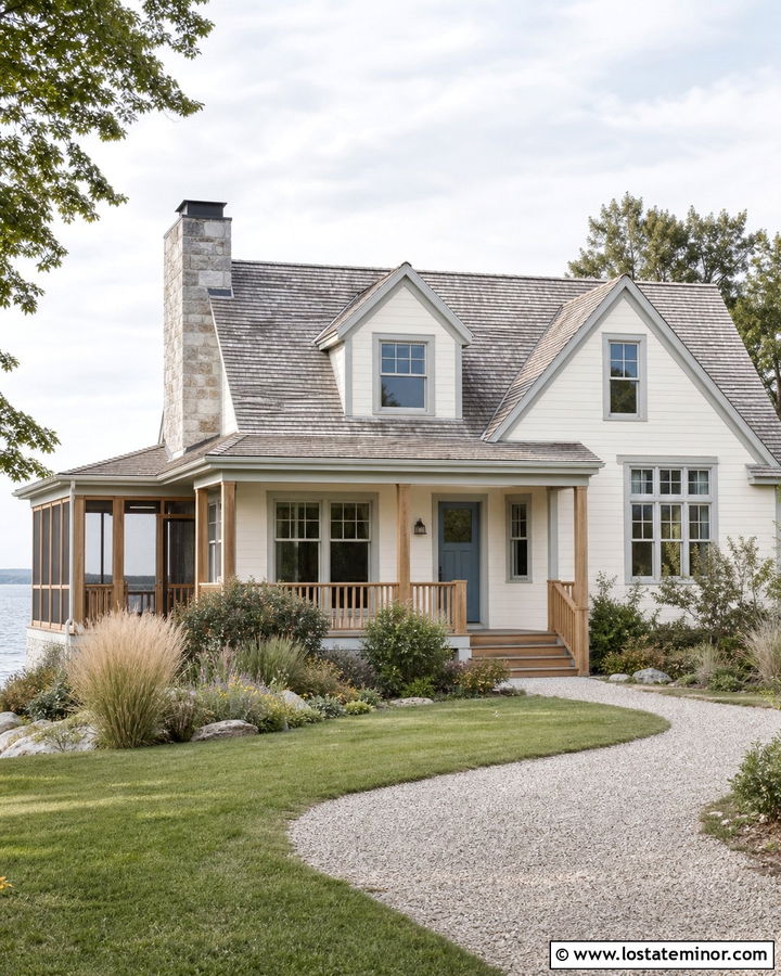 Off White House With Driftwood Gray Roof - 30 Off White House Design With Roof Ideas