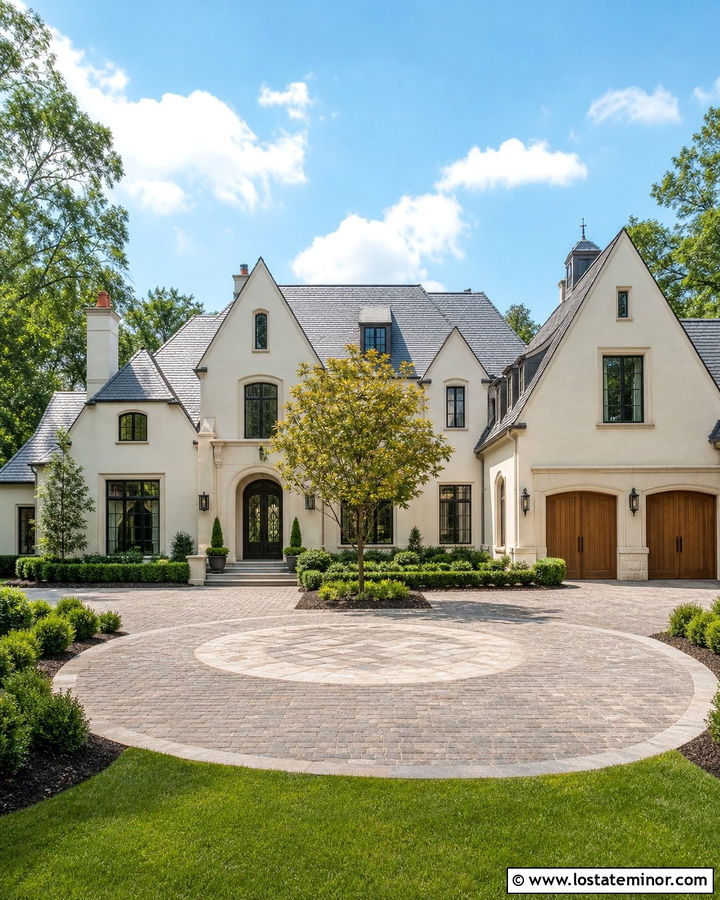 Off White House With Driveway Courtyard - 30 Off White House Design With Driveway Ideas