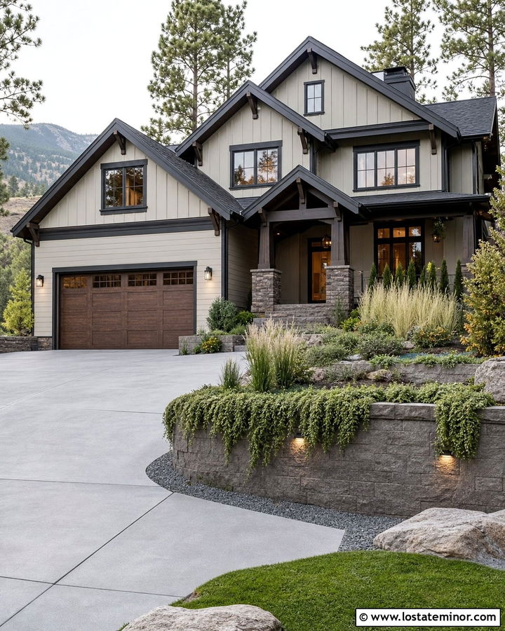 Off White House With Driveway Retaining Wall - 30 Off White House Design With Driveway Ideas