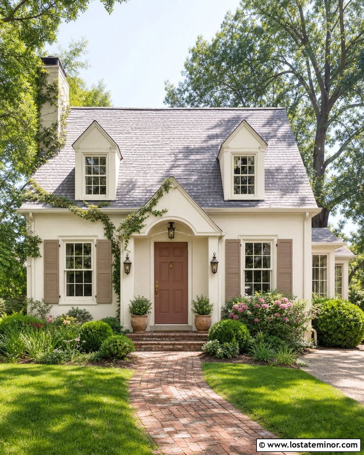 Off White House With Dusty Rose Door - 30 Off White House Design With Accents Ideas