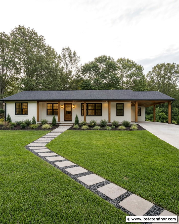 Off White House With Extended Porch Carport - 30 Off White House Design With Carport Ideas