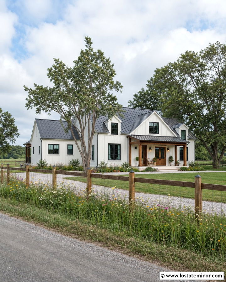 Off White House With Farm Wire Fence - 30 Off White House Design With Fence Ideas
