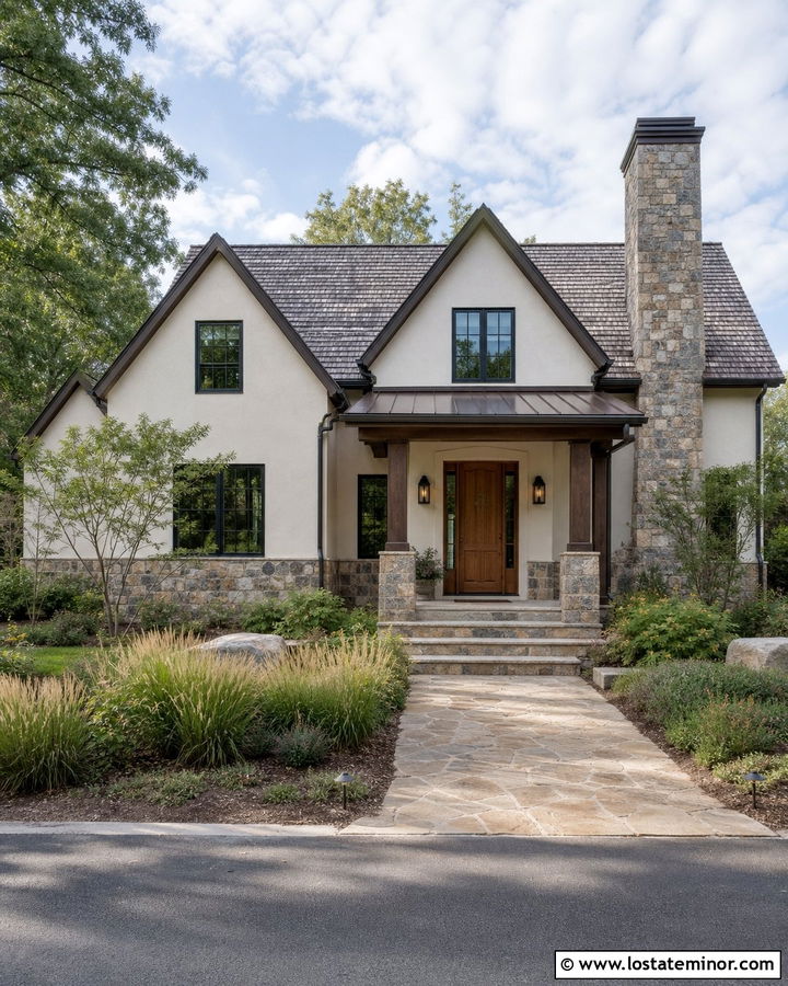Off White House With Fieldstone Wainscoting - 30 Off White House Design With Wainscoting Ideas