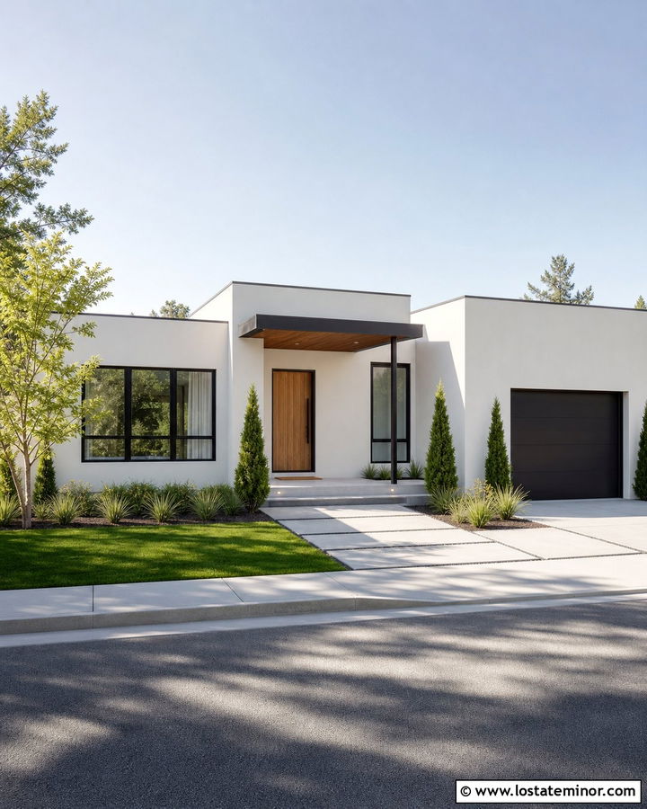 Off White House With Flat Roof Portico - 30 Off White House Design With Portico Ideas