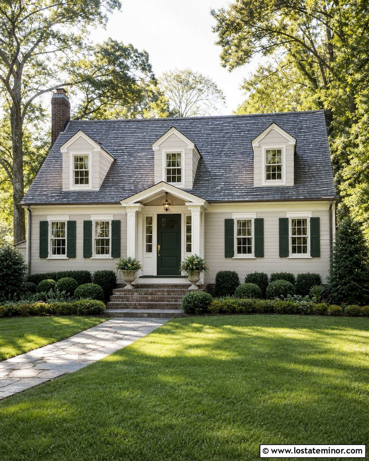 Off White House With Forest Green Entry Door - 30 Off White House Design With Entry Door Ideas