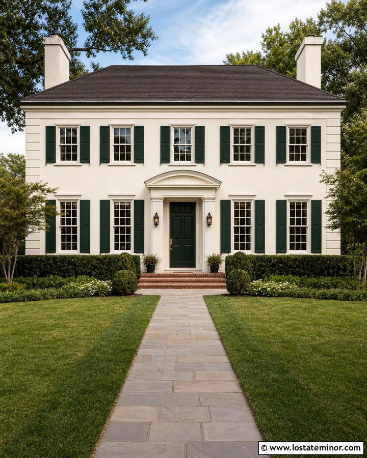 Off White House With Forest Green Shutters - 30 Off White House Design With Shutters Ideas