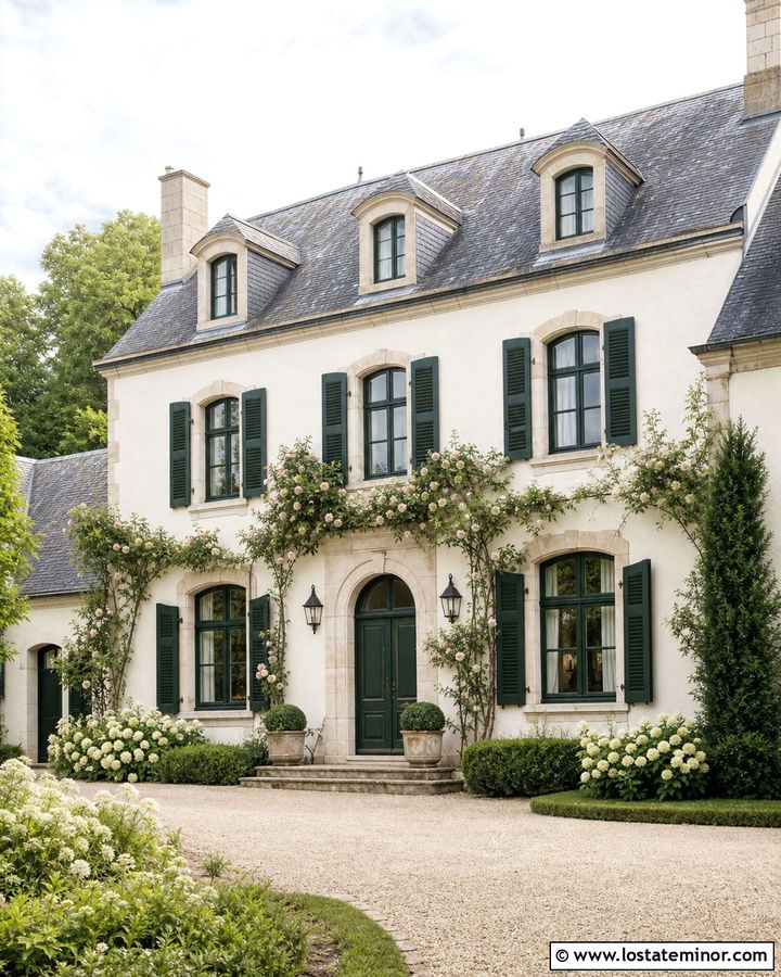 Off White House With Forest Green Window Frames - 30 Off White House Design With Window Frames Ideas