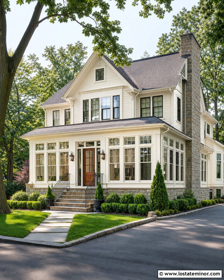 Off White House With Four Season Front Porch - 30 Off White House Design With Front Porch Ideas