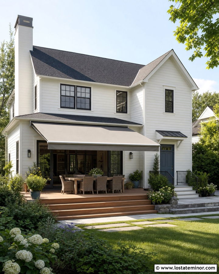 Off White House With Full Patio Awning - 30 Off White House Design With Awning Ideas