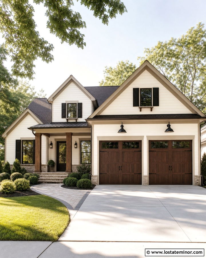 Off White House With Garage Coach Lights - 30 Off White House Design With Lighting Ideas