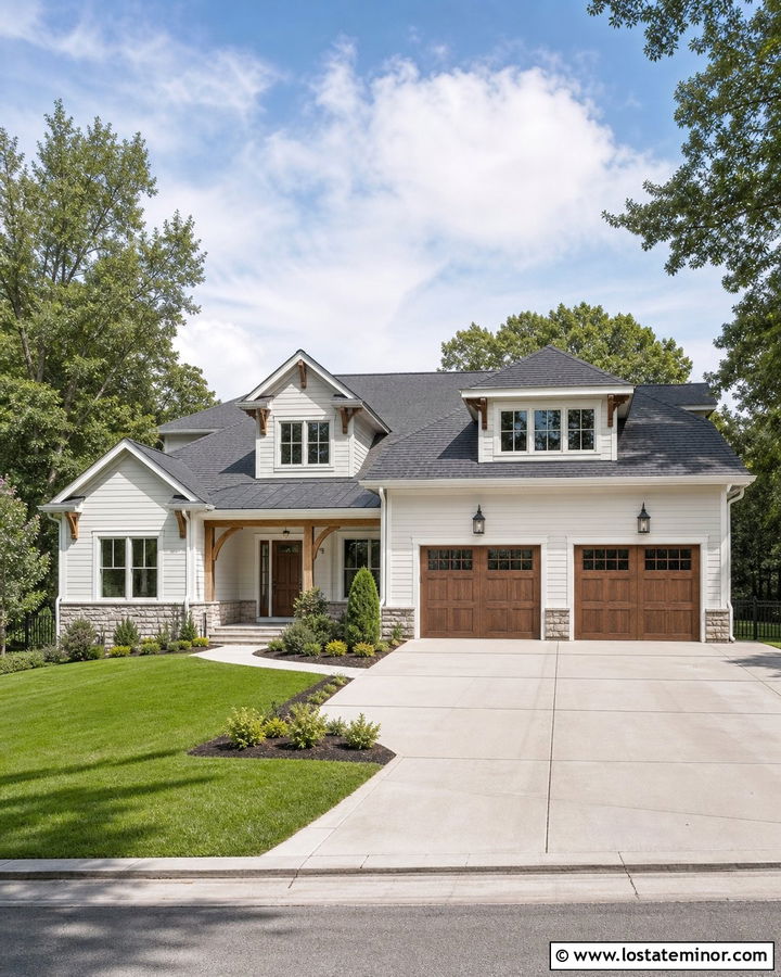 Off White House With Garage Dormer - 30 Off White House Design With Dormers Ideas