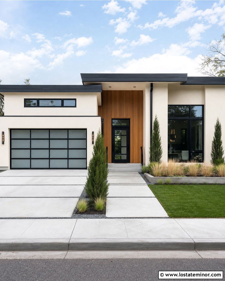 Off White House With Glass Garage Door - 30 Off White House Design With Garage Door Ideas