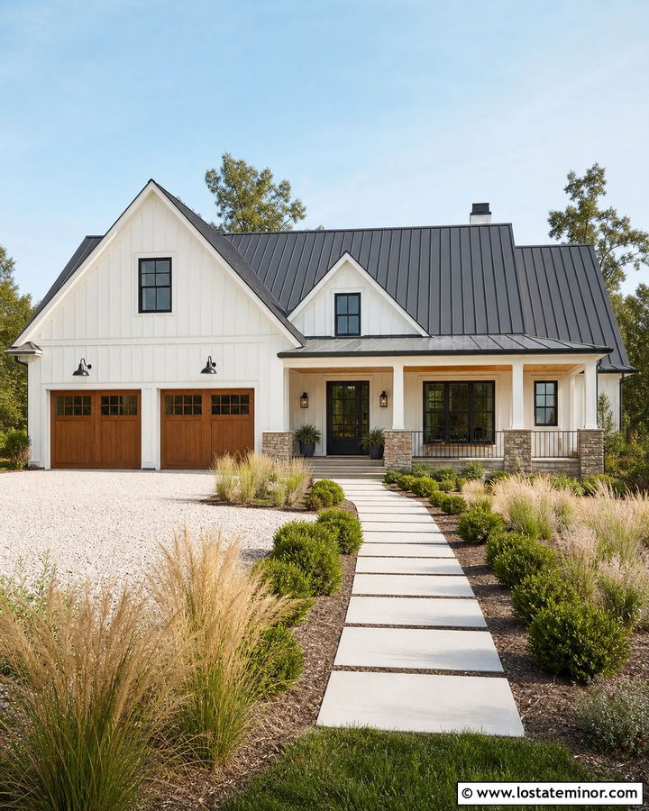 Off White House With Gooseneck Barn Lights - 30 Off White House Design With Lighting Ideas