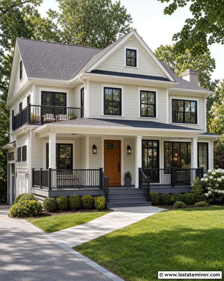 Off White House With Gray Composite Deck - 30 Off White House Design With Deck Ideas