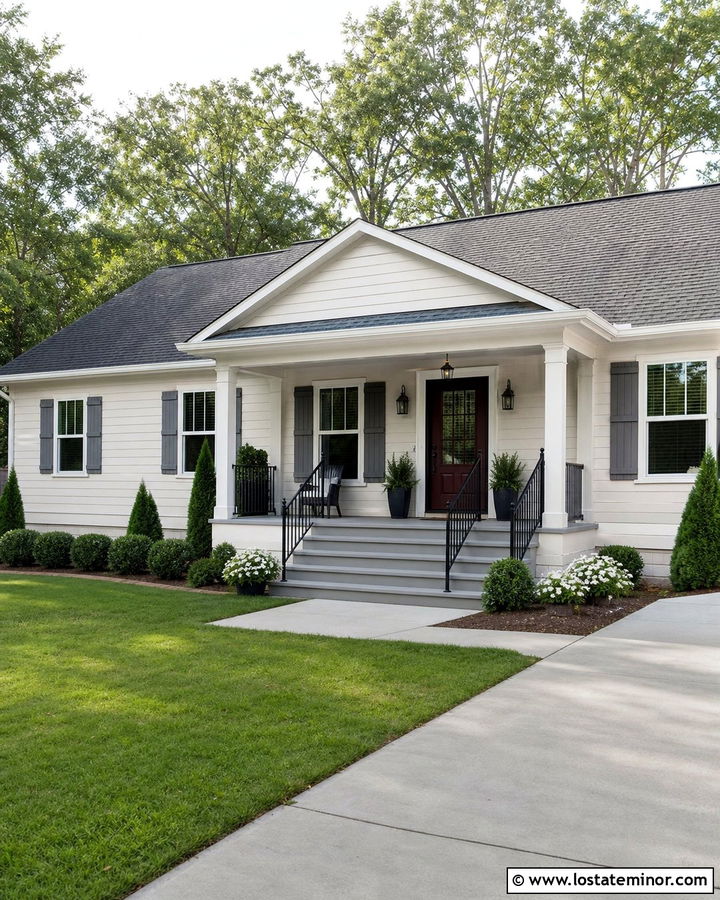 Off White House With Gray Concrete Steps - 30 Off White House Design With Steps Ideas