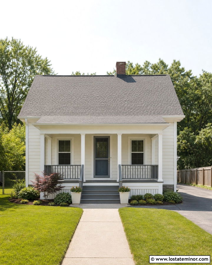 Off White House With Gray Storm Door And Small Porch - 30 Off White House Design With Storm Door Ideas