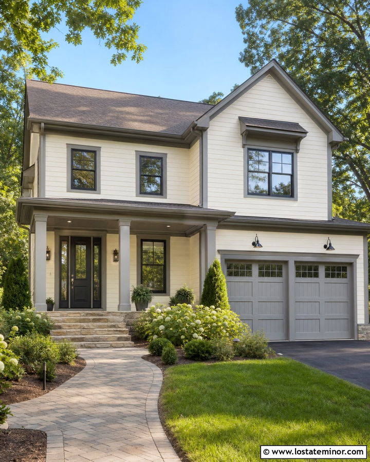 Off White House With Gray Trim - 30 Off White House Design With Accents Ideas