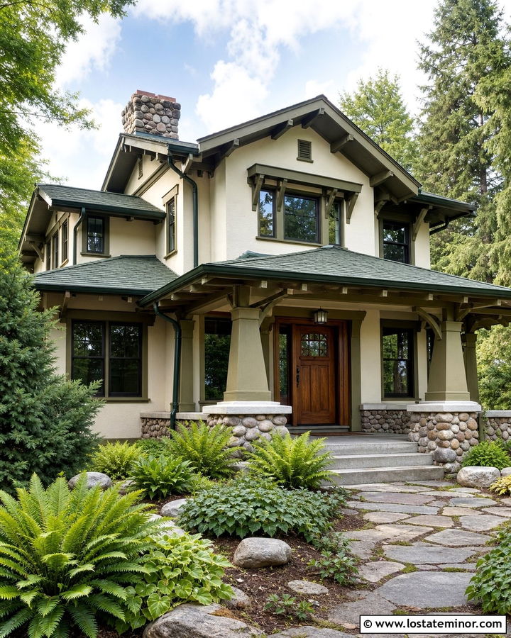 Off White House With Green Shingle Roof - 30 Off White House Design With Roof Ideas