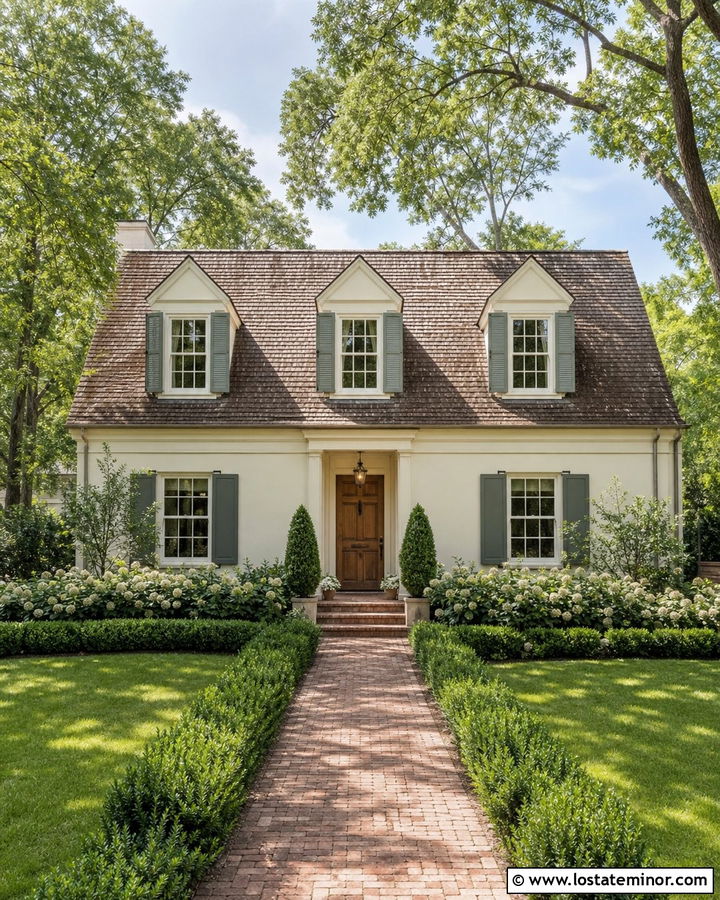 Off White House With Green Shutters And Dormers - 30 Off White House Design With Dormers Ideas