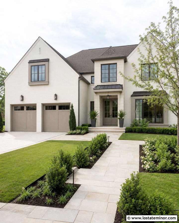 Off White House With Greige Entry Door - 30 Off White House Design With Entry Door Ideas
