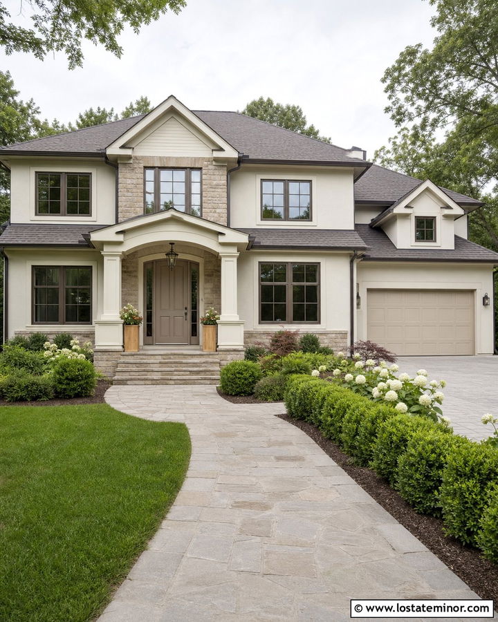 Off White House With Greige Front Door - 30 Off White House Design With Front Door Ideas