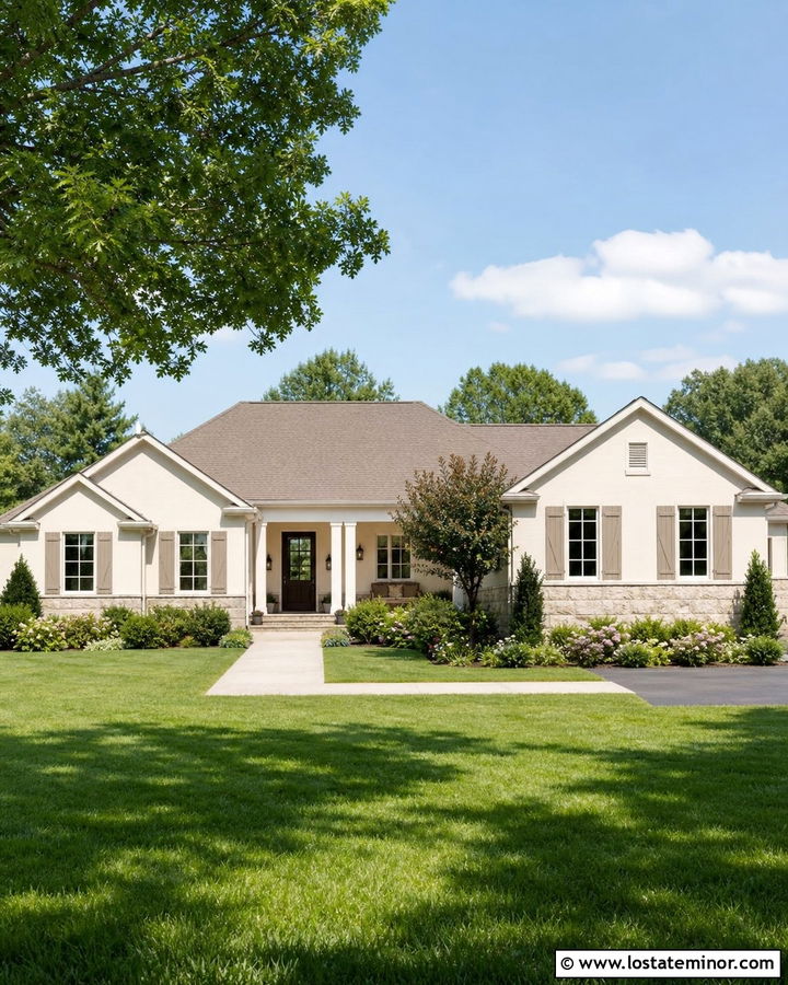 Off White House With Greige Shutters - 30 Off White House Design With Shutters Ideas
