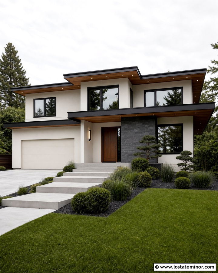 Off White House With Hidden Eave Lighting - 30 Off White House Design With Lighting Ideas