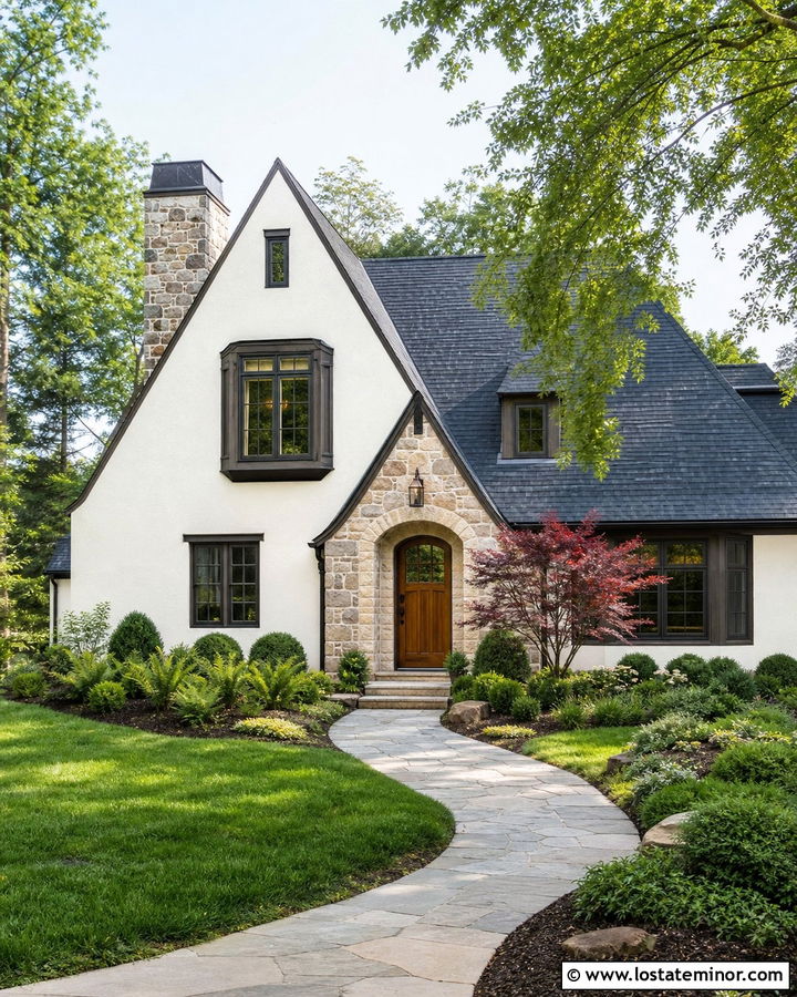 Off White House With Japanese Maple - 30 Off White House Design With Front Yard Ideas
