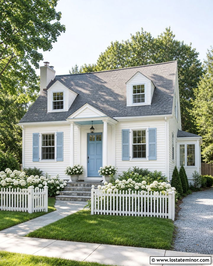 Off White House With Light Blue Shutters - 30 Off White House Design With Accents Ideas