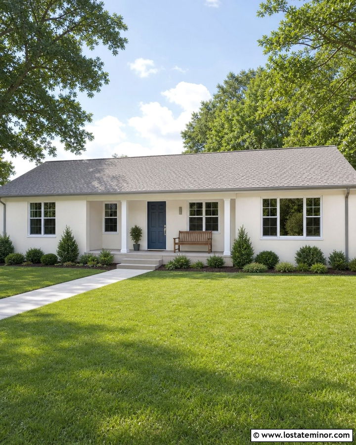 Off White House With Light Gray Shingles And Blue Door - 30 Off White House Design With Shingles Ideas