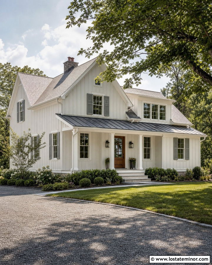 Off White House With Light Gray Shutters - 30 Off White House Design With Shutters Ideas