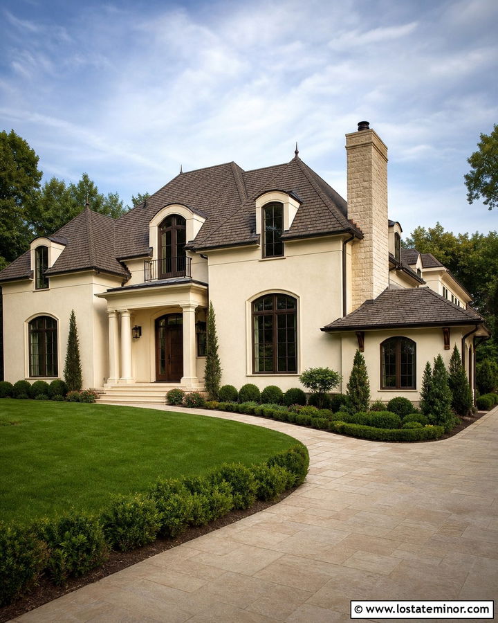 Off White House With Limestone Chimney - 30 Off White House Design With Chimney Ideas