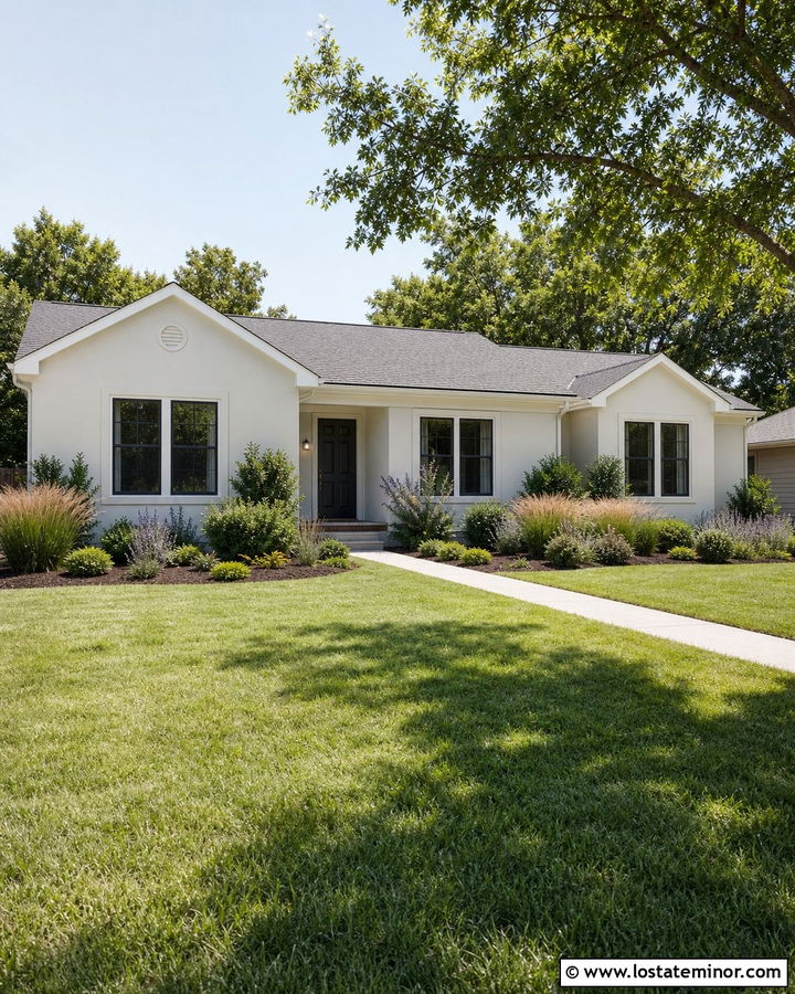 Off White House With Low Maintenance Landscaping - 30 Off White House Design With Front Yard Ideas