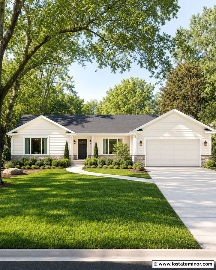Off White House With Matching Garage Door - 30 Off White House Design With Garage Door Ideas